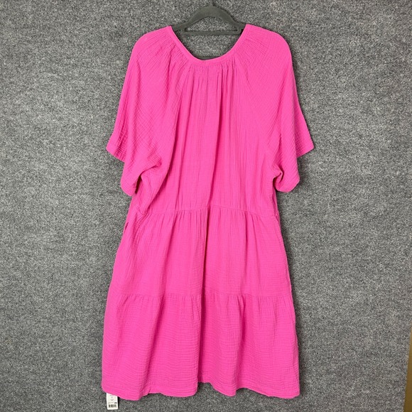 NEW $69 GAP Gauze Tiered Midi Dress Pink V Neck Short Sleeve Cotton XL - Picture 2 of 9